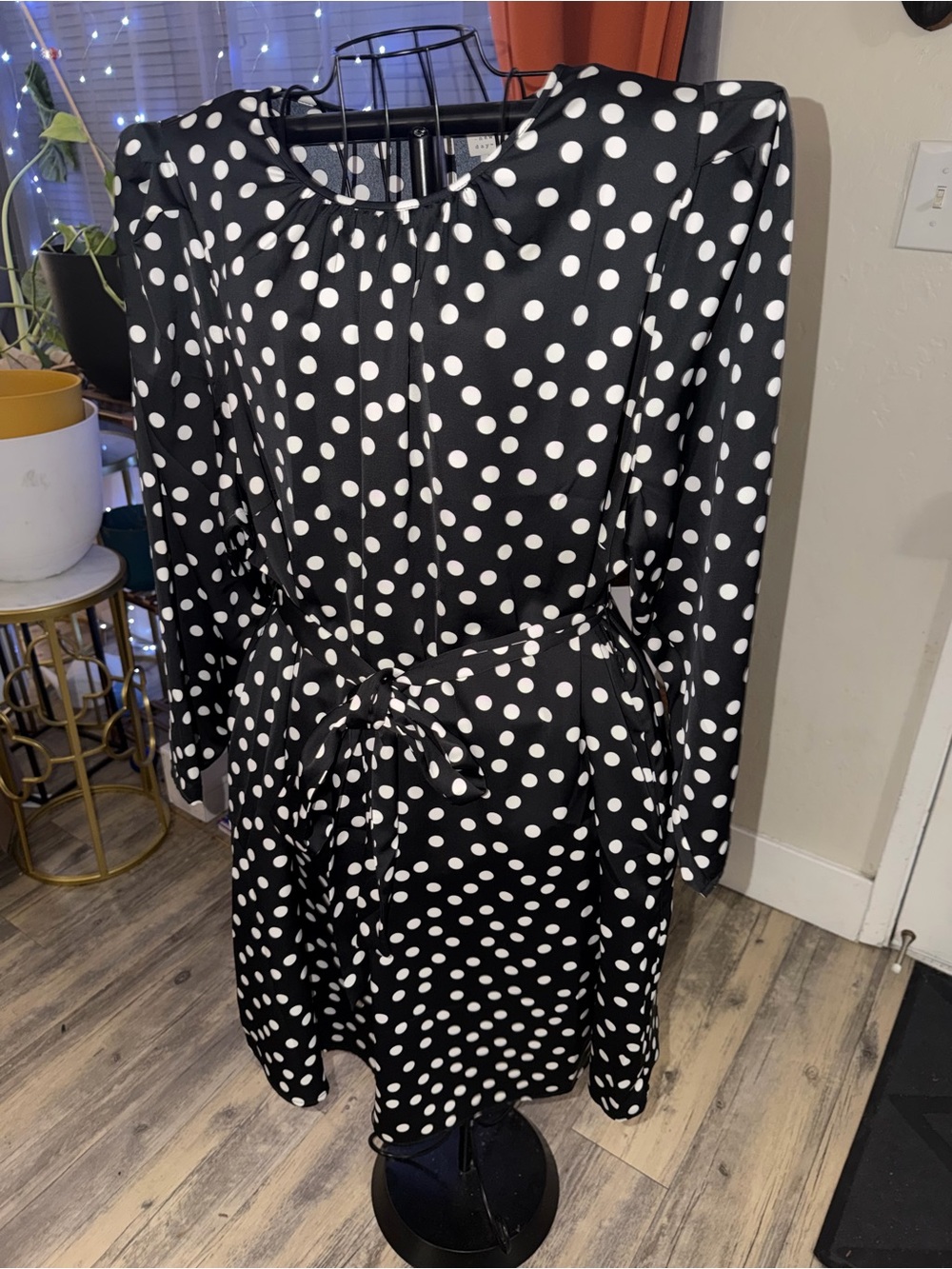 Target Black and White Polka Dot Tie-Waist Long Sleeve Dress